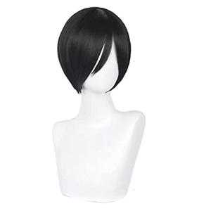 Short Black Wig for Women Men, Straight Synthetic Hair, Anime Party Halloween Costume Wigs