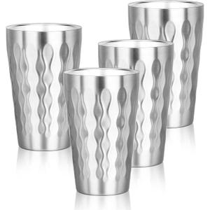Stainless Steel Double Wall Cups, 16 oz Insulated Tumbler, 4 Pack Unbreakable Stackable Water Tumblers Insulated Metal Cup Premium Drinking Glasses for Travel Camping Home Outdoor (fire diamond-patterned)