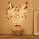 Fudios Lighted Red Berry Branches 80 LED Fairy Lights with Timer USB Plug in or Battery Operated, Artificial Twig Branches with Lights 32IN Christmas Home Fireplace Mantle Decoration