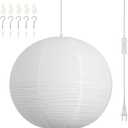Paper Lantern Lamp Plug in Hanging Lamp 23.6in White Rice Paper Pendant Light with 19.7FT Cord Large Globe Japanese Japandi Wabi Sabi Chandelier for Dining Living Room Bedroom Office 1 Pack