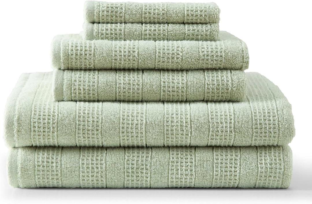 Martha Stewart - Bath Towels, Soft & Absorbent 100% Cotton Towels, Solid 500 GSM, 6-Piece Bathroom Towel Set with Textured Weave (Bedford Cottage Green)