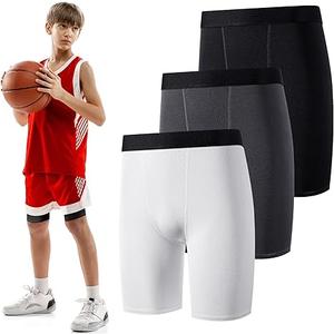 Hoolerry 3 Pcs Youth Boys Compression Shorts Athletic Underwear Sports Performance Boxer Briefs Spandex Underwear for Running L