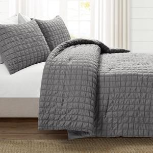 Lush Decor Crinkle Textured Dobby 3 Piece Comforter Set, King, Dark Gray