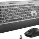 KOPJIPPOM Silent Wireless Keyboard and Mouse Combo - Keyboard with Large Print Cover, 2.4GHz Full-Sized Ergonomic Keyboard with Wrist Rest and Mouse for Laptop, PC, Notebook, Desktop (Black)