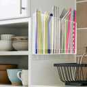 9.6” Large Acrylic Straw Holder for Cabinet Door - 6 compartments, easy to clean, Reusable Tumbler Straw Organizer Storage, Small Kitchen Accessories Container, Ultra Sticky Cupboard Door Mounted