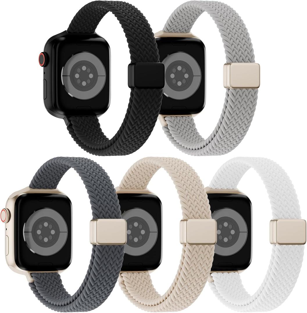 Slim Magnetic Braided Compatible with Apple Watch Bands 42mm 41mm 40mm 38mm 46mm 45mm 44mm 49mm Women Men, Stretchy Solo Loop Nylon Sport Strap for iWatch Series 11 10 9 8 SE 7 6 5 4 Ultra 3 2 1