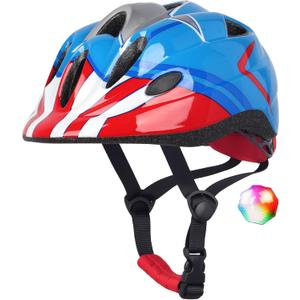 Atphfety Kids Toddler Bike Helmet, Adjustable Boys Girl Helmets from Baby to Children(Age 1-8), Multi Sports for Bicycle Skate with LED Light (S:50 cm - 54cm/19.7-21.2 inch, Blue captain)