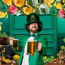 XCKALI Happy St. Patrick's Day Backdrop Green Door Hat Lucky Shamrock Photography Background Spring Irish St. Patrick's Day Party Decoration (8x6ft)