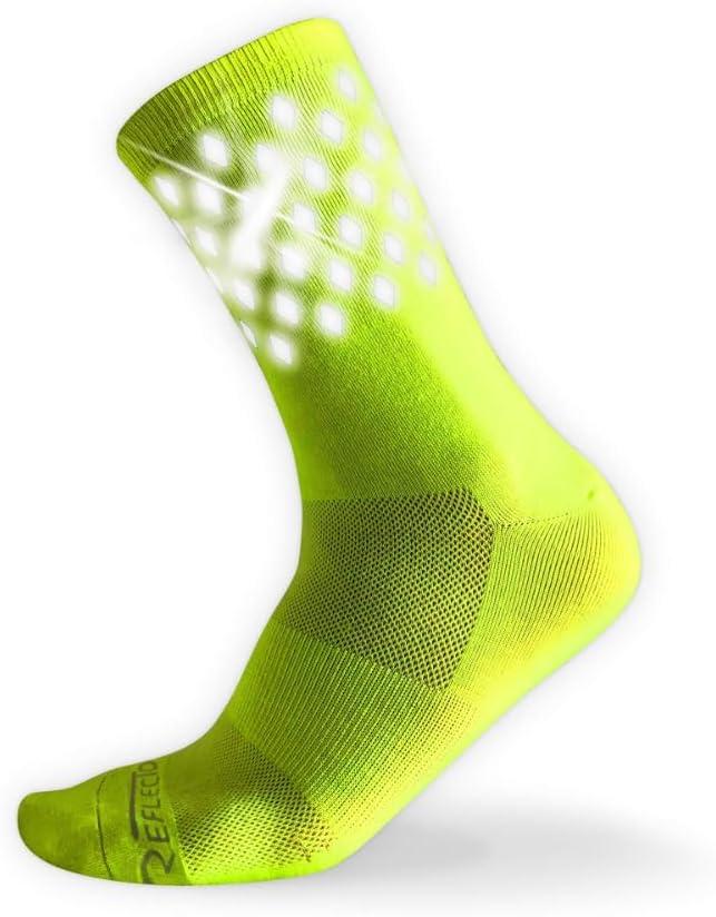 Reflective Socks - High Visibility Sports Socks Cushioned, Biomotion Safety Gear for Outdoor Athletes (Large, Yellow-vented)