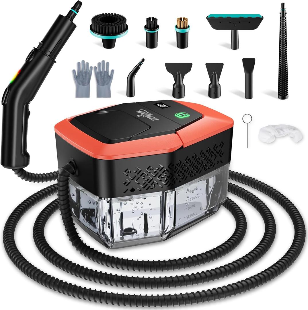 Steam Cleaner,1.9 Quart Tank,3-Level Adjustable Handle,2500W Portable Steamer with 4Bar High-Pressure & Temperature for Grout,Tile,Floor,Shower,Bathroom,Furniture Cleaning (12 Accessories)
