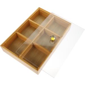 Amosfun Bamboo Nut and Candy Serving Tray, Tea Bag Storage - 6 Grids Snack Tray Platter with Lid and Removable Dividers for Nuts, Candy, Cookies 13.26 X 9.05 X 2.36 Inches