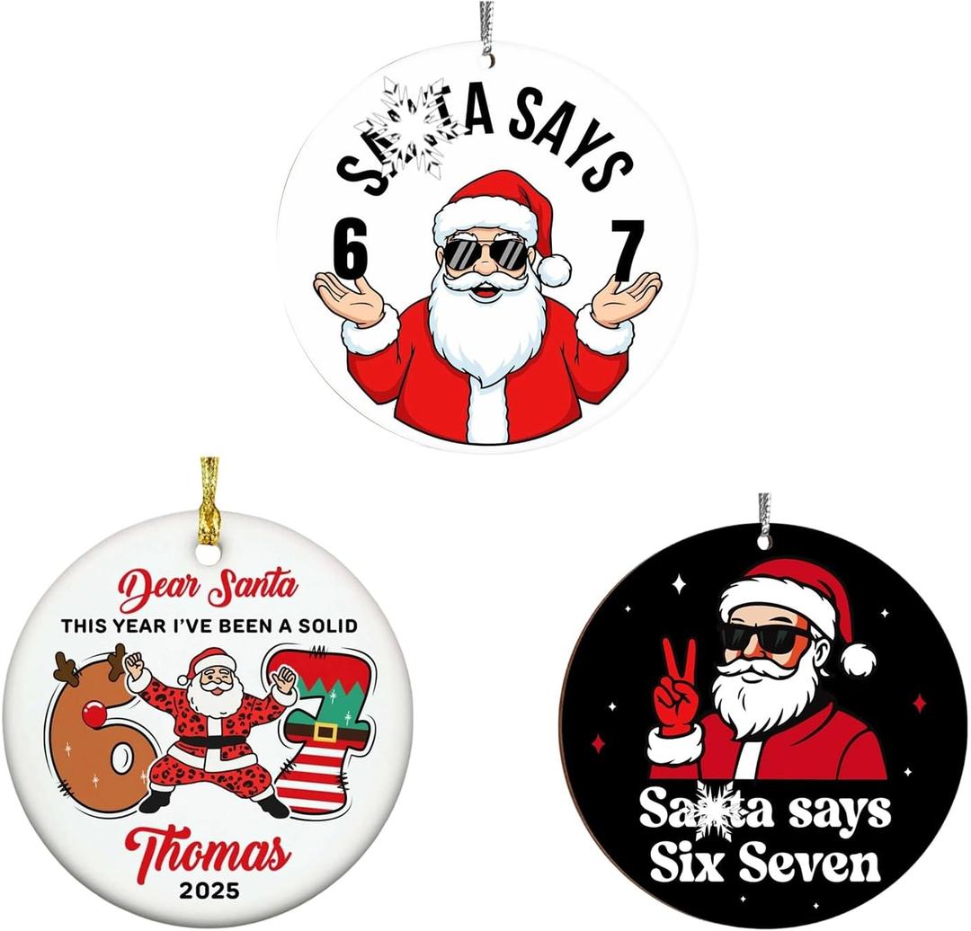 3PCS Six Seven Christmas Ornament67 Acrylic Ornament, Funny 67 Meme Ornament Santa Ornaments for Christmas Tree, Funny Teen Gift (A)