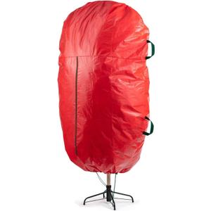 ZOBER Upright Christmas Tree Storage Bag With Drawstring Hem- Fits 7.5 Ft Trees - Plastic, Waterproof Christmas Tree Bag For Storage Box For Xmas - Strong, Durable Handles - Red