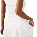IWD Womens Square Neck Sleeveless Mini Summer Dress 2026 Ruched Waist Ruffle Hem A Line Graduation Cocktail Party Short Dress (White, Large)