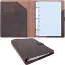 Fan&Ran Lined Leather Journal, 100 Sheets of College Ruled Paper 5.5"x8.5", 1" 3-Ring Mini Binder, Interior Pockets, Refillable