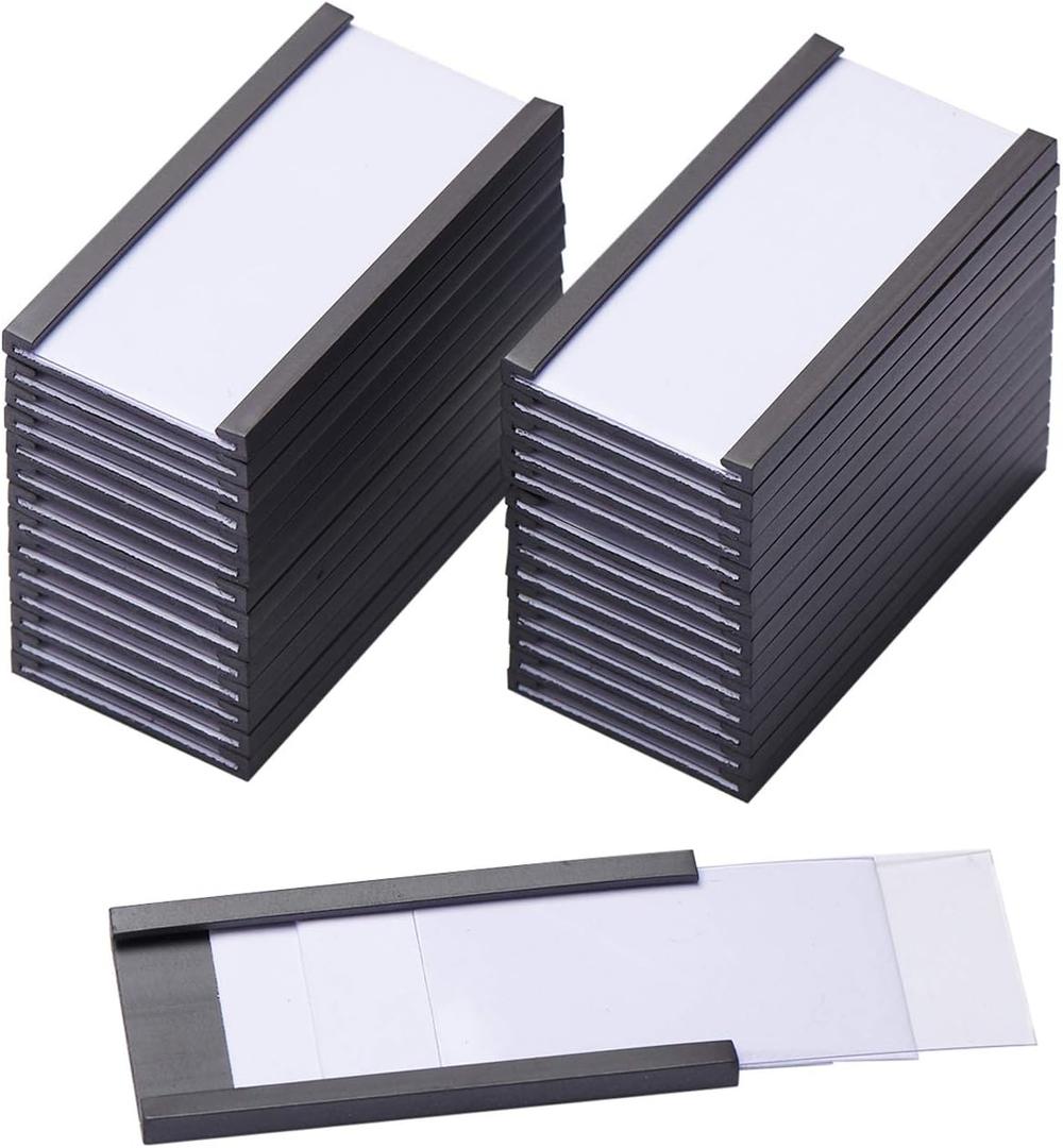 Magnetic Label Holders with Magnets Magnetic Data Card Holders with Clear Plastic Protectors for Metal Shelf, Whiteboard, Set of 50 (1 x 2 Inch)