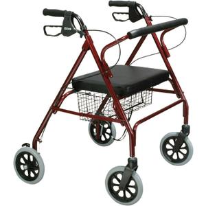 Drive Medical 10215RD-1 Bariatric Foldable Rollator Walker with Seat, Red