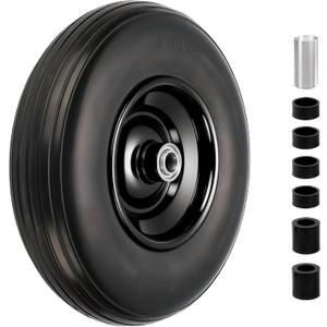 RRQ 4.00-6 Flat Free Tire and Wheel, 13" Solid Wheelbarrow Tire with 1.75" Centered Hub and 3/4" Bearings(Comes with 5/8" ID Iron Tube Adapter), for Garden Cart, Trolley, Wheelbarrow Wheel Replacement
