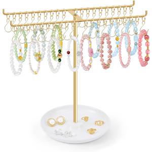 OAOLEER Bracelet Holder Organizer,2 Tier Jewelry Stands and Displays with 40 Movable Hooks Gold Bracelet Stand Jewelry Rack for Necklaces Bangles