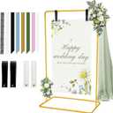 Welcome Sign Stand, Personalized Wedding Welcome Sign Holder Stand with Leather Sign Hanging Straps, Metal Welcome to Our Wedding Sign Holder, Gold Easel Stand for Baby Shower Graduation Bridal Shower