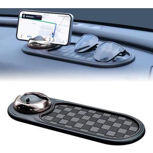 2 x Universal Anti-Slip Car Dashboard Mat with 360 Rotating Phone Holder Multi-Functional Organizer Pad for Phones, Sunglasses, Keys, and Daily Essentials (Gray Silver)