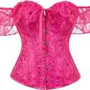 SHYMMUO Corset Top for Women Renaissance Steampunk Bustier Top Sexy Lace Up Corset Top Festival Pirate Halloween Costume (Rose Red, XL)