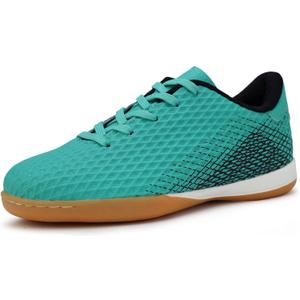 Hawkwell Unisex-Child Athletic Lace Up Boys Girls Indoor Trainer Soccer Shoe (Toddler/ Little Kid/ Big Kid), Green PU, 2 M US