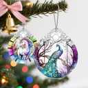 2 x Christmas Ornament, Christmas Decoration, Stained Glass Ornament, Heirloom Keepsakes, Holiday Ornaments, Holiday Presents, Unique Xmas Gifts, Gift Exchange Ornaments, Gift Idea - Peacock (Peacock Turning Back)