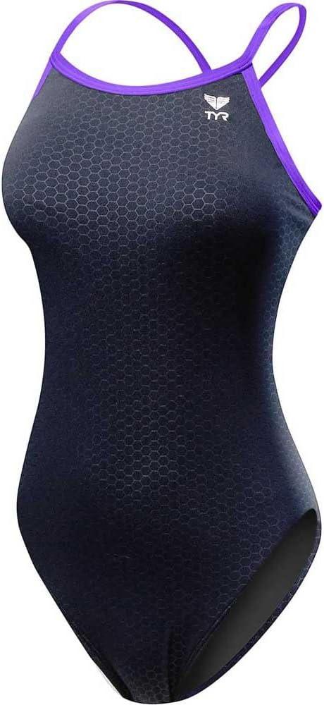 TYR Womens Hexa Diamondfit Swimsuit (28, Black/Purple)