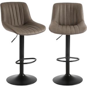 Youhauchair Bar Stools Set of 2, Swivel Counter Height Barstools with Back, Adjustable Faux PU Leather Bar Chairs, Modern Armless Kitchen Island Stool, Brown