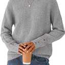 PRETTYGARDEN Fall Sweaters for Women 2026 Cozy Casual Crewneck Pullover Button Long Sleeve Knit Tops Winter Fashion Clothing (Small, Grey)