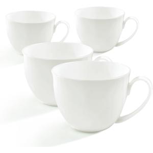 22 OZ Lightweight Bone China Soup Mugs with Handles White Large Ceramic Coffee Mugs Set of 4 for Hot Chocolate Cocoa Cereal Salads Yogurt Milk Latte Cappuccino, Dishwasher Microware Safe