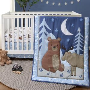 The Peanutshell 3 Piece Baby Crib Bedding Set for Boys - Newborn, Infant & Toddler Nursery Bed Set Decor with Fitted Crib Sheet, Dust Ruffle Comforter - Under The Stars