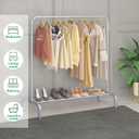 JIUYOTREE Metal Clothing Rack 43.3 Inches Clothes Garment Coat Rack with Bottom Shelf Clothing Rack for Hanging Clothes Coats Skirts Shirts Sweaters Silver Gray