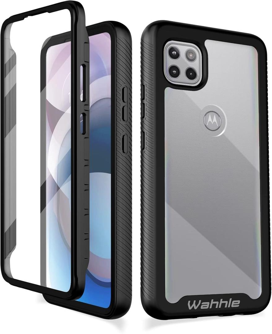 wahhle Compatible with Motorola One 5G Ace Phone Case, Built in Screen Protector Full Body Shockproof Slim Fit Bumper Protective Phone Cover for 1 5G Ace Men Women-Black/Clear