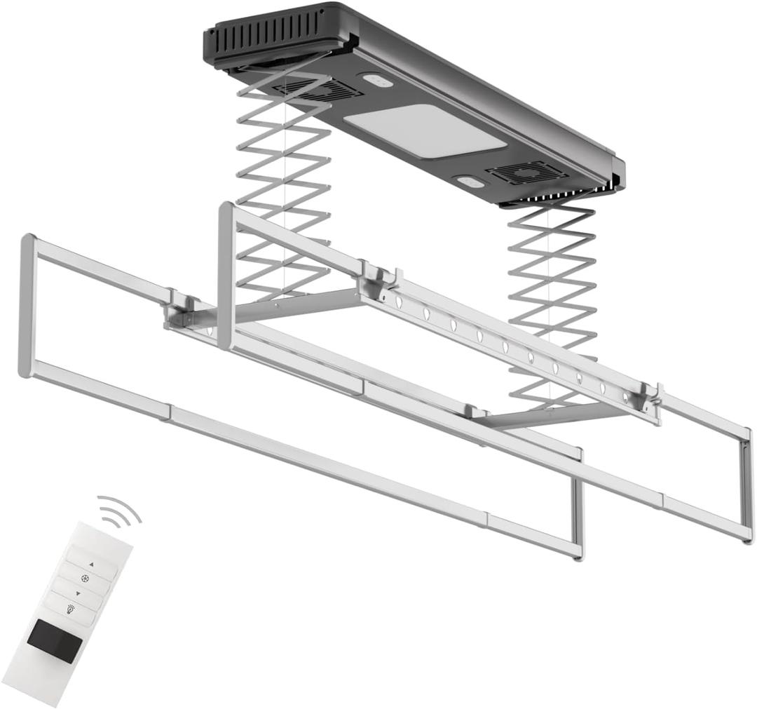 Electric Ceiling Clothes Drying Rack with Drying/Remote 110V-120V Light 24W,Ceiling Clothesline with Built-in Timer Heater for Laundrys/Indoors /Garage/Small Space
