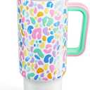 Meoky 40 oz Tumbler with Handle, Insulated Tumbler with Lid and Straw, Stainless Steel Travel Mug, Keeps Cold for 24 Hours, 100% Leak Proof, Fits in Car Cup Holder (Leopard)
