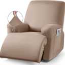TAOCOCO Recliner Chair Covers Stretch Polyester Fabric 3-Piece for Large Recliners, Soft, Breathable and Skin-Friendly Furniture Protector, Washable (Khaki, Recliner Chair Cover)