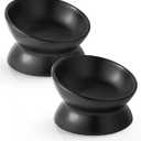 LoeJan Elevated Cat Food Bowl, 5 Oz Ceramic Raised and Tilted Water Bowl, Anti Vomiting and Protect Pets' Spines Dishes for Small Dog, Fat Faced Cat, Kitten (Black, 2 Pack)