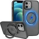 ZHK 360 Rotatable Ring for iPhone 12/12 Pro Case Magnetic, [Military Grade Drop Proof] [Translucent Frosted Back Panel] Slim Non-Slip Matte Phone Case for iPhone 12/12 Pro 6.1'', Space Black