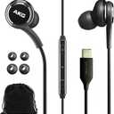 Samsung AKG Wired Earbuds Original USB Type C in-Ear Earbud Headphones with Remote & Microphone for Music, Phone Calls, Work - Noise Isolating Deep Bass, Includes Velvet Carrying Pouch - Black