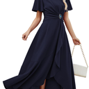 Wedding Guest Dresses for Women Have Pockets Cocktail Dress Ruffle Sleeve A Line Evening Party Formal Dresses for Women Medium