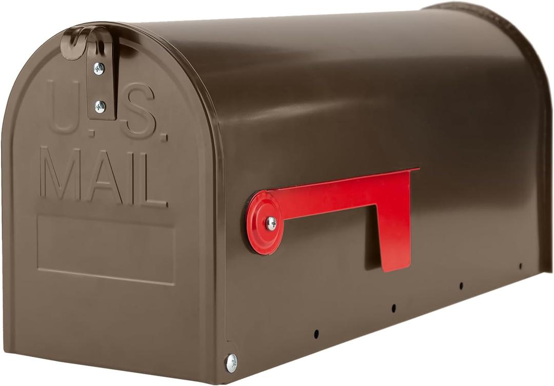 Brown Mailboxe for Outside, RAINHOL Post Mount Mailbox, Galvanized Steel Medium Capacity Mail Boxes, 19 x 8.7 x 6.7 Inches