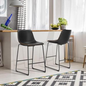 Yapamar Armless Industrial Faux Leather Barstools with Metal Legs and Footrest, Dining Chairs for Home Office Kitchen Island,2 PackBlack,40" (30 inch)