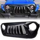 Xprite Matte Black Front Grille Grid Grill w/Mesh Compatible with 2018-2024 Jeep Wrangler JL&2020+ Gladiator JT - Black Widow Series