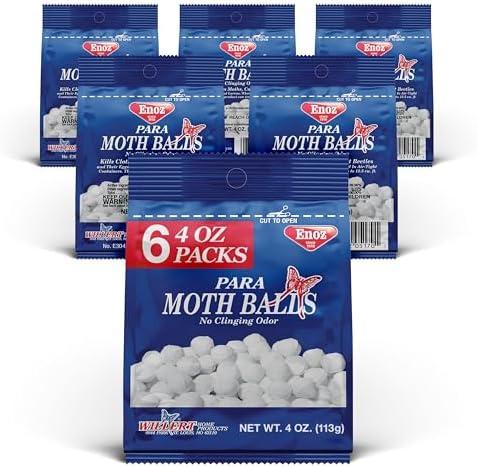 Enoz para Moth Balls for Closets and More - Kills Clothes Moths and Carpet Beetles - Moth Balls for Indoor Use - No Clinging Odor - 4 Oz, 6 Pack