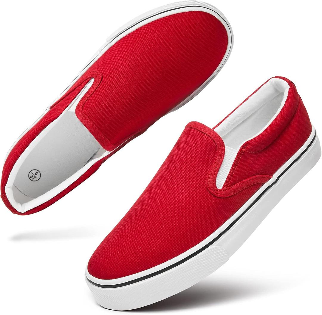 Women's Slip on Shoes Canvas Sneakers Loafers Non Slip Shoes Low Top Casual Shoes (11, Red)