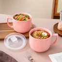 Ceramic Soup Bowl with Handle 32oz Microwave Ramen Bowl with Lid, Soup Mugs & Cups for Cereal, Oatmeal, Ramen, Instant Noodle, Soup Container with Lid (Pink)