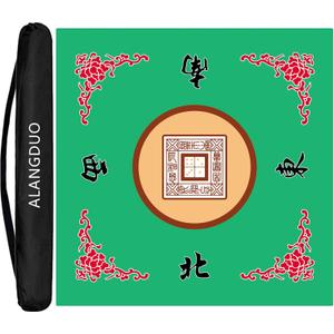 Large Mahjong Mat with Carrying Bag, Anti Slip and Noise Reduction Mahjong Table Mat for Poker, Card, Board & Tile Games 31.5 x 31.5 Inches (Green)