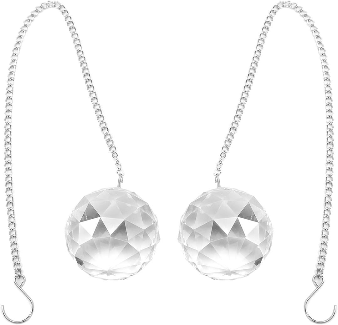 2 Pack Crystals Ball Prism Window Rainbow Maker with Chain for Easy Hanging (Transparent)